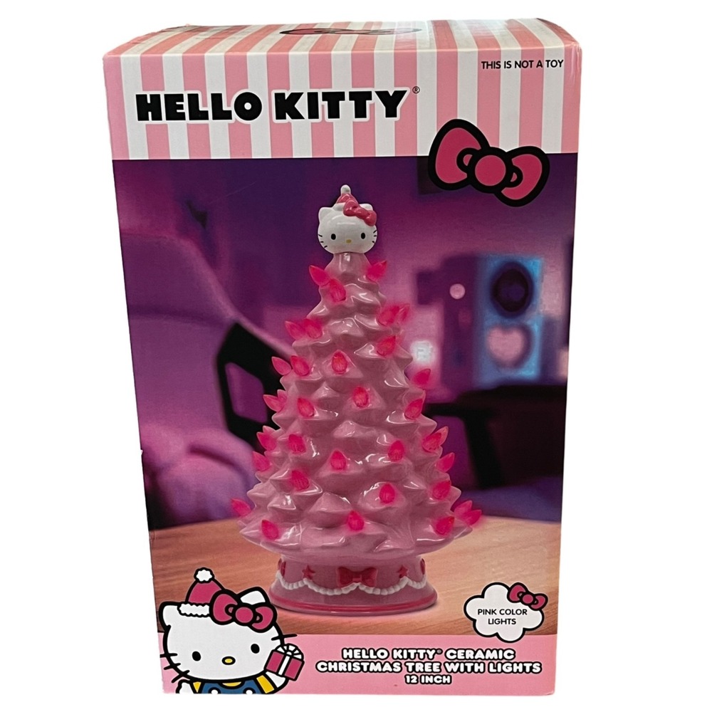 Hello Kitty Pink Ceramic Christmas Tree 12" Light‎ Up Pink Color Lights New NIB